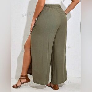 Green Flowy Slit Pants, shein, medium